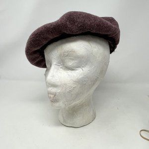 Purple w/Black Accent Beret Toucan‎ Collection Custom Hand Embroidery Wool  READ